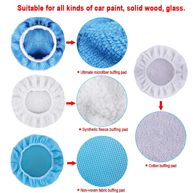 SIQUK 24 Packs Car Polisher Pad Bonnets 5 to 6 Inch Polishing Bonnet with 12 Packs Microfiber Bonnets 4 Packs Waxing Bonnet 6 Packs Non-Woven Buffing Bonnet and 2 Packs Cotton Bonnet - Image 2